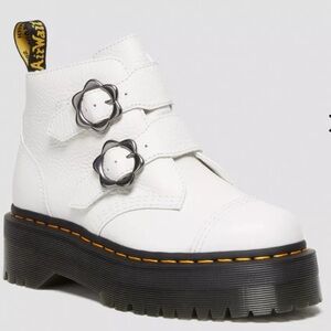 Dr. Martens Devon Flower Buckle White Leather Platform Boots